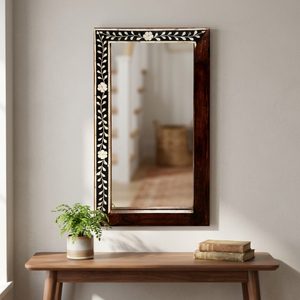 Espejo de Pared Moderno de Mediados de Siglo, de Madera, MF-004 |   Incrustaciones de Nogal Hechas a Mano |   Ecológico y Ligero |   Fabricante de Moradabad | - Product Image 2