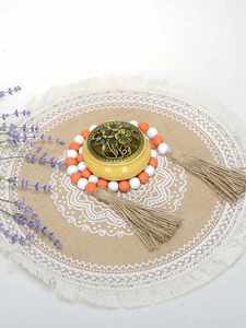 พวงมาลัยลูกปัดไม้สีขาวและสีส้มและสีน้ำตาลขนาดเส้นผ่านศูนย์กลาง16มม. สำหรับตกแต่งถาดไม้ - Product Image 6