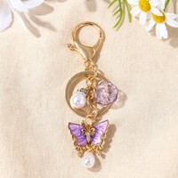 Porte-clés Papillon en Alliage de Zinc Émaillé avec Pendentif Coquillage, Breloque de Sac Tendance pour Femme, Anneau de Clés avec Fermoir Mousqueton