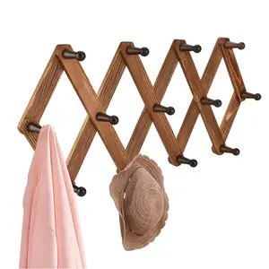 Wood Expandable Peg Rack Multi Purpose Accordion Wall Hangers Wood Storage Wall Rack