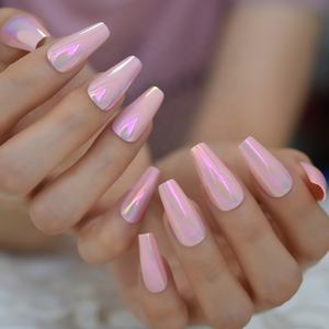 Drücken Sie auf Nägel Long Chrome Pink Mirror Design Acryl nägel für Dating Night Club Maniküre Falsche Fingernägel - Product Image 1