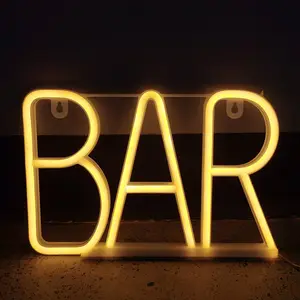 BAR Neon Sign Light LED Letter Neon Lamp Tube Bar KTV Snack Shop Christmas Wall Hang Decor Accessories Supplies