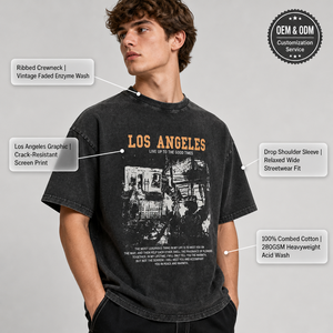 T-shirt Grafica Personalizzata da Uomo in Cotone Pesante Effetto Vintage, Vestibilità Oversize Boxy, Stampa Lettere <span class=keywords><strong>Los</strong></span> <span class=keywords><strong>Angeles</strong></span>, Stile Streetwear - Product Image 4