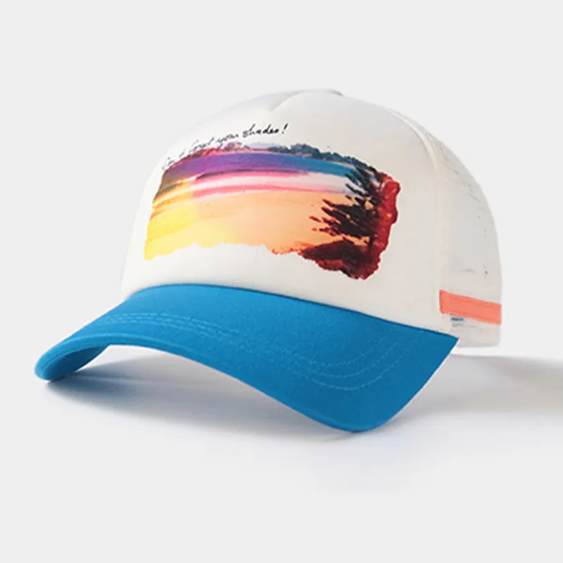 Custom Logo Bulk Fashion Design printed picture mesh baseball cap mesh fabric for cap