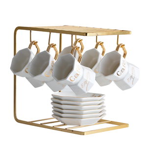 Modern White Eco-Friendly Porcelain Afternoon Coffee <b>Cups</b> and <b>Tea</b> <b>Cup</b> <b>Sets</b> with Gold Stand 500ml-1L Saucers for Business Gifts - Product Image 1