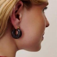 Boucles d'oreilles créoles vintage marron écaille de tortue pour femme, plaqué or, motif ambre en résine, forme C épaisse, bijoux rétro, cadeau