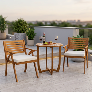Outdoor Wood Garden Chair Cushioned Patio <b>Dining</b> Seat Slatted Back <b>Armchair</b> for Yard Patio - Product Image 1