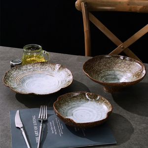 Guangzhou <span class=keywords><strong>Hefa</strong></span> Cerámica Venta al por mayor Restaurante japonés Retro Vajilla Japandi Wabi Sabi Vajilla Novedad Irregular Ensaladeras - Product Image 1