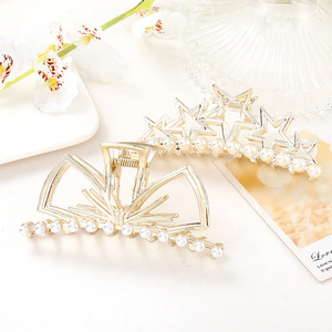 Korean Style Faux Pearl Hair <b>Clip</b> Rhinestone Shark <b>Clip</b> For Women Back Of Head Daily Use High Quality - Product Image 3