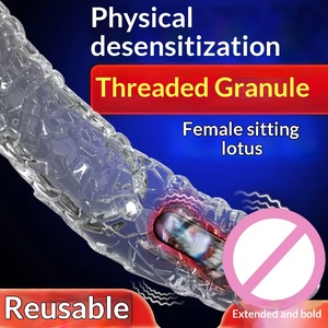 Kit Pembesar <span class=keywords><strong>Penis</strong></span> Pria, Sarung TPE Lembut Bertekstur, Cincin Stimulasi Desain Bergaris, Tahan Lama, Kenikmatan Ditingkatkan, Transparan - Product Image 4