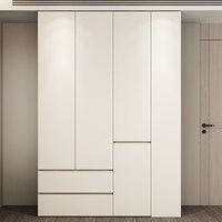 Armoire de chambre à coucher modulaire moderne en bois massif, style crème, sans poignée, à montage au sol, pour porte simple