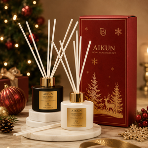 Aikun Cross Border Ecommerce Seller Frosted Glass Wood Cap 120ml Christmas Reed <b>Diffuser</b> Custom Window Box Set for Holiday - Product Image 4