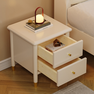 Solid <strong>Oak</strong> Bedside <strong>Table</strong> Walnut Color Modern Bedside Cabinet Wooden Nightstand <strong>End</strong> Lamp <strong>Table</strong> With 2 <strong>Drawers</strong> - Product Image 3