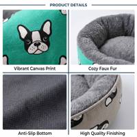 Coussin pour animaux de compagnie rond à motifs de qualité supérieure, extérieur en toile de dessin animé lavable, intérieur en peluche douce, coussin orthopédique pour chiens et chats de petite et moyenne taille