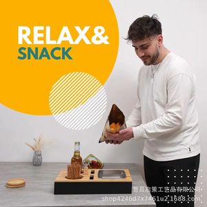 Wooden Sofa <b>Snack</b> Box Multifunctional Desktop Fruit <b>Tray</b> With Beer Holder And Remote Control Storage For Home Use - Product Image 2