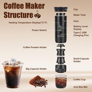 Machine à expresso portable pour voiture, 20 bars de pression, batterie 7500 mAh, cafetière sans fil, maison, bureau, voyage - Product Image 5