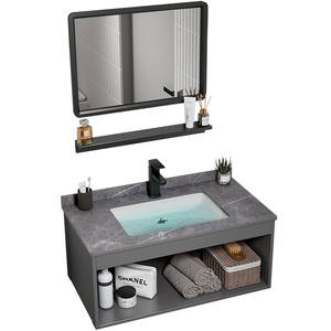 Conjunto de Muebles de Baño de Aluminio Espacial con Almacenamiento Montado en la Pared e Iluminación, <span class=keywords><strong>Lavabo</strong></span> de Cerámica para Balcón, Cuarto de Baño y Aseo - Product Image 5