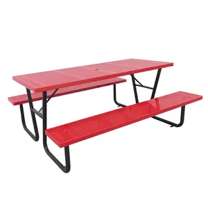 Haoyida fabrika özelleştirilmiş kırmızı kare Metal çelik açık masa bahçe masa ve tezgah koltuk üreticisi