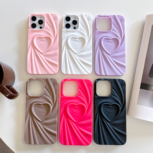 Hot Sale Fashion New 3D Cute Wrinkle Heart Love Soft TPU Mobile Phone Cases for iphone iPhone 11 12 13 14 15 16 Pro Max Plus