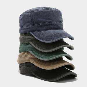 American Washed Distressed Solid Color Flat-Top and Retro Leisure Cargo <strong>Cap</strong> Old Outdoor Sun Hat - Product Image 2