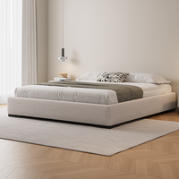 Cadre de lit rembourré en bois au design moderne pour chambre à coucher, avec garantie de 3 ans, disponible en tailles Queen, King et Full, design minimaliste en tissu