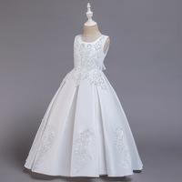 Robe de bal longue de princesse fantaisie pour enfants, en tulle brodé de perles, col rond, sans manches, longueur cheville, pour mariage et événements, vente en gros