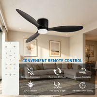Ventilateur de plafond moderne de 52 pouces avec lumière LED, 3 pales, montage encastré, profil bas, silencieux, pour chambre à coucher, utilisation intérieure