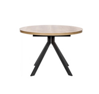 Table à manger à dessus extensible en bois MDF rond au design moderne simple avec pieds noirs en métal Table extensible Mobilier d'intérieur