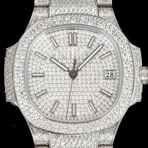 Montre-bracelet mécanique pour homme avec boîtier entièrement serti de diamants Moissanite, base métallique haut de gamme, sertissage dense de diamants, affichage de la date, style Hip Hop - Product Image 2