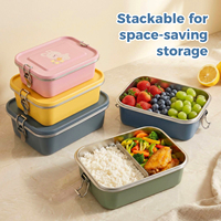 Isolierte Edelstahl-Lunchbox mit Clipverschluss-Deckel, 2 Fächer, Wiederverwendbar, BPA-frei, Thermische Bento-Box für Kinder, Büro und Camping