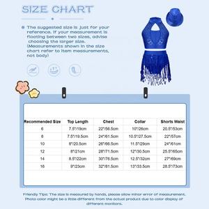 Ensemble haut court et short à franges pour filles de 6 à 16 ans, avec chapeau, pour la danse latine, l'entraînement, la scène, les compétitions, les célébrations, les festivals - Product Image 6
