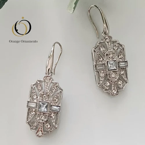 Boucles d'oreilles princesse et baguette en diamant en vrac faites à la main en argent sterling bijoux de mariage pour femmes - Product Image 1