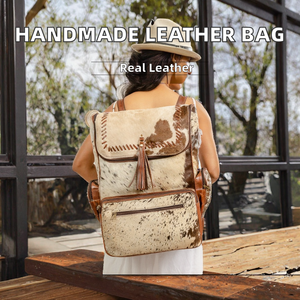 Mochila de Moda Vintage de Lona y Cuero Genuino Hecha a Mano para Mujer, Antirrobo, Impermeable, para Uso Diario en Primavera y Verano, con Cierre de Cremallera - Product Image 2