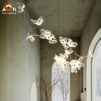 Lustre suspendu en forme de branche florale - Villa de luxe, escalier, hall d'hôtel, éclairage d'ambiance artistique