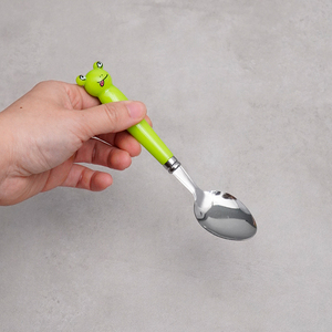 Nhà Máy Bán buôn dễ thương màu xanh lá cây Ếch nhựa xử lý Flatware thép không gỉ dao muỗng nĩa trẻ em Bạc - Product Image 5
