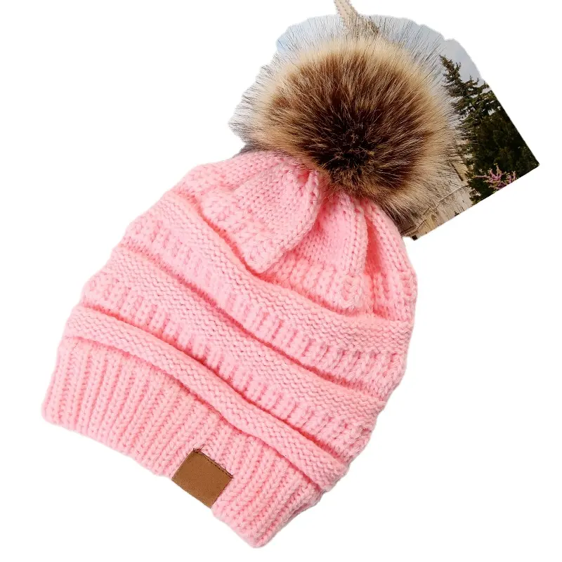 Fashion Women's Winter Knitted Fur Beanie Hats With Fur Pompoms hat Ear Protect Causal Fur Hats For Women