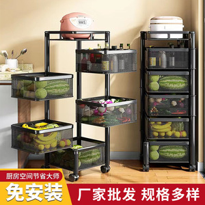 Rotating Square Multi Tier <b>Kitchen</b> <b>Storage</b> <b>Rack</b> 5 Layers Mobile Stand With Wheels For Food Organization - Product Image 4