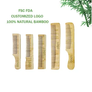 Natural Hotel Set Pack Dreadlock Hair Brush Giant Fine Beard Wide Tooth Surf Wax Massage Wooden Bamboo Comb with Custom Logo