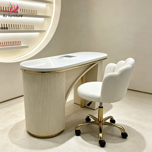 Table de manucure blanche de luxe avec éclairage LED, tiroirs, aspirateur de poussière, poste de travail pour salon de manucure, bureau à ongles avec chaise de technicien - Product Image 1