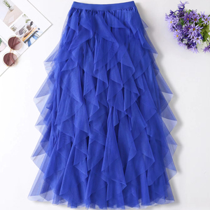 Korean High Waist Pleated Tutu <strong>Skirts</strong> for Women Ruffles <strong>Patchwork</strong> Fashion Elegant Irregular Long Midi A-line <strong>Skirt</strong> Ladies Faldas - Product Image 2