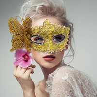 Masque de soirée DAMAI pour femme, doré et noir, élégant, style vénitien, pour Halloween, Mardi Gras, bals de promo, avec dentelle et bordure à sequins