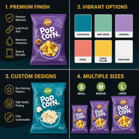 Sachets refermables en aluminium de qualité alimentaire anti-odeur, imprimés sur mesure, emballages laminés pour snacks, chips et pop-corn