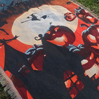 Tapis de pique-nique et couverture quatre saisons en tapisserie tissée à la machine, décoratif à pompons, ambiance de festival sorcier citrouille d'Halloween