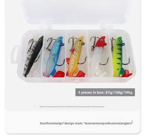 Lot de 5 leurres souples à noyau de plomb, à coulée lente, avec queue en T et hameçons triples pour la pêche au bar, au brochet et à la truite - Product Image 3