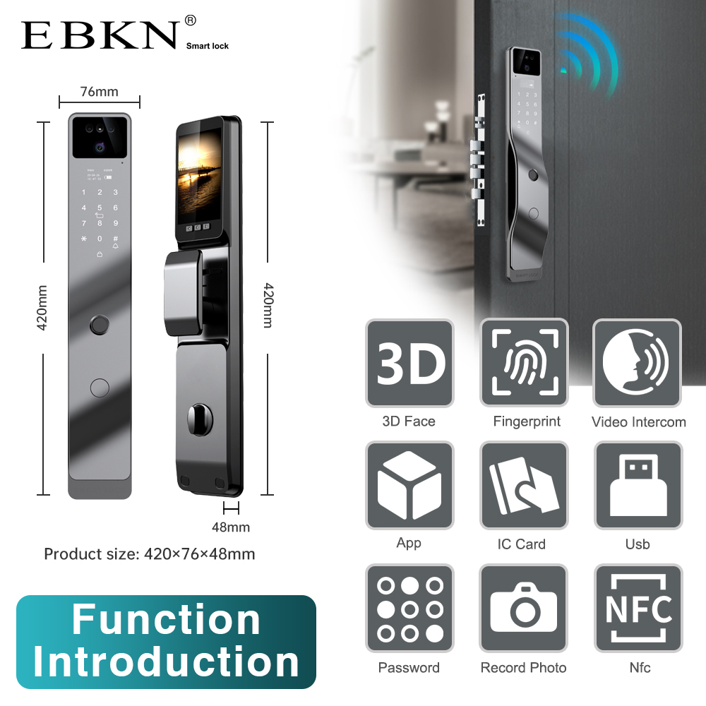Tuya Fully Automatic Smart Door Lock with 3D Face & Digital Fingerprint Security for Aluminum & Wood Doors Wifi Connected · image 3