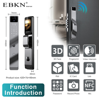 Serrure de porte intelligente entièrement automatique Tuya avec sécurité par reconnaissance faciale 3D et empreintes digitales pour portes en aluminium et en bois, connectée au Wi-Fi