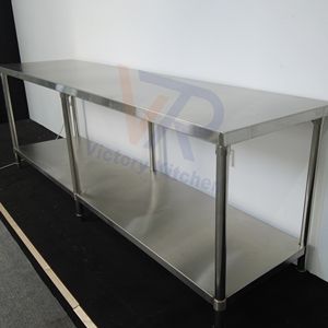Mesa de Laboratorio VICTORY KITCHEN de Acero Inoxidable 201 de Alta Resistencia, 0.8mm, 2 Niveles, 200*60*80, con Protector Trasero, Patas Redondas, Capacidad de 300KG - Product Image 2