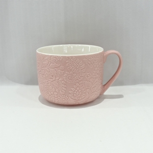 Wholesale Price Simple Solid Color Drinking Set Ceramic Mug Embossment Pattern Ceramic <b>Cup</b> Wholesale Ceramic Coffee Mugs - Product Image 5