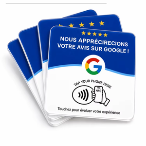 <span class=keywords><strong>Carte</strong></span> Google Review avec NFC, support de <span class=keywords><strong>table</strong></span> en acrylique 12 cm, compatible 13,56 MHz, pour avis en espagnol, italien, français, fonction Tap to Review - Product Image 1
