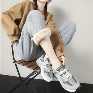 Women's Fleece-<b>Lined</b> Sweatpants Navy Blue Loose Fit Autumn Winter Casual <b>Pants</b> With Splicing Design CX-848 - Product Image 2
